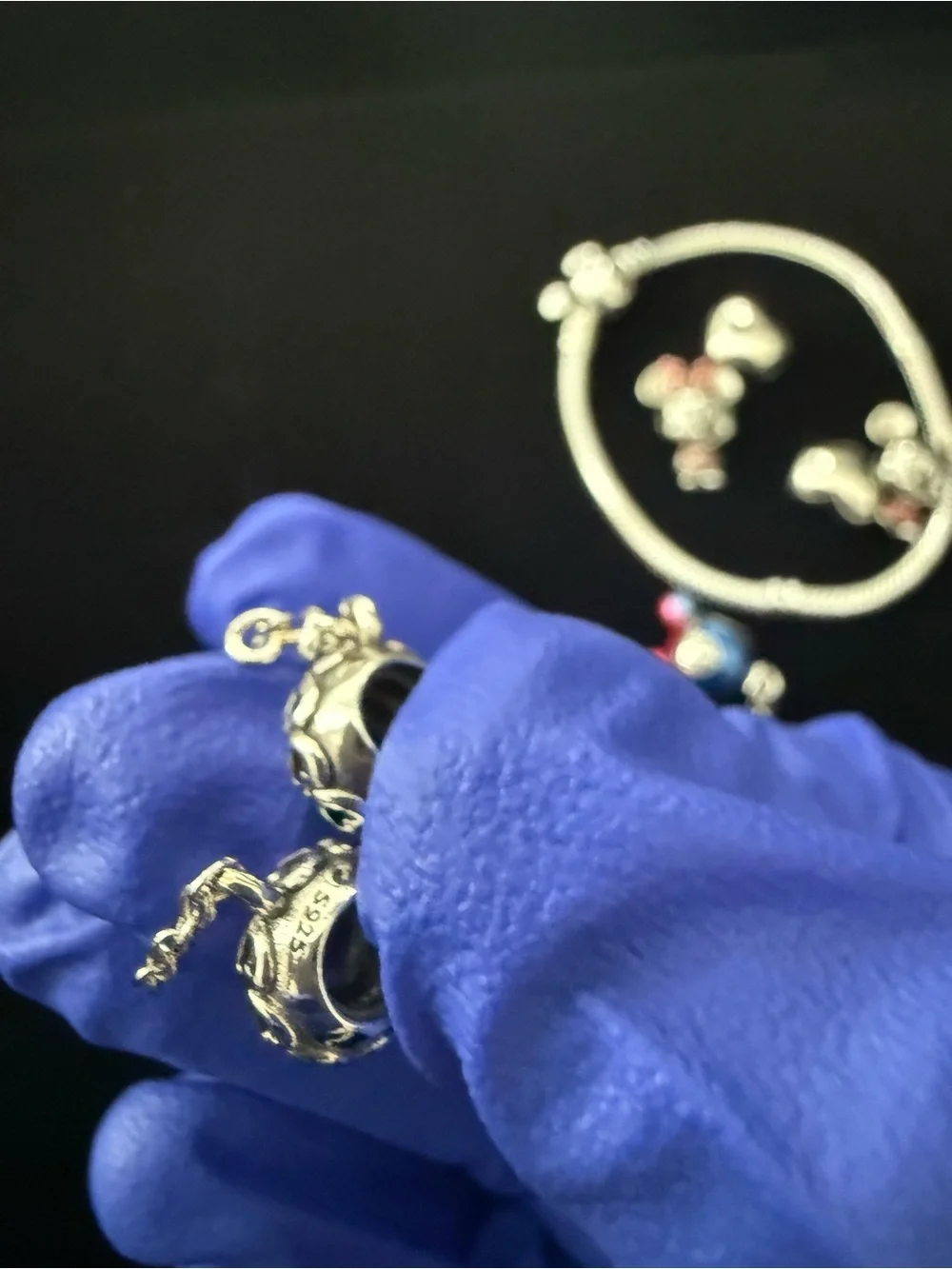 Pandora Disney Mickey Minnie Charm Bracelet Hearts Safety Chain 6.25”